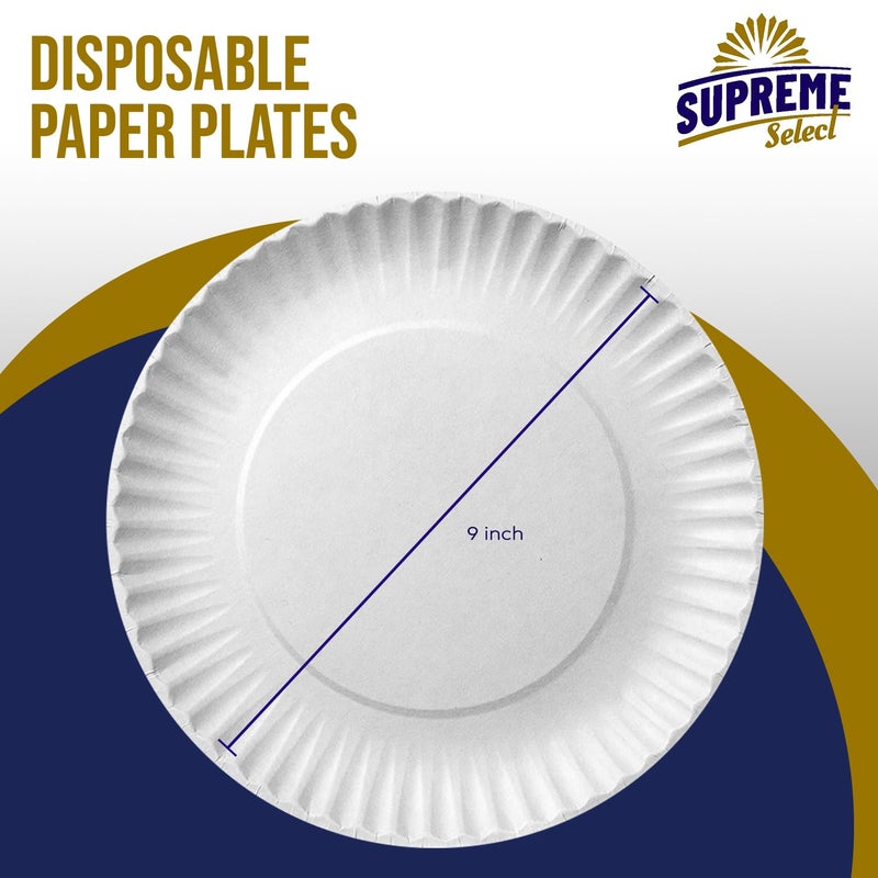 Supreme Select Disposable Paper Plates in Bulk [Set of 100 | 9 inch] Uncoated White Large Plate - Ideal for Birthday Parties, Weddings, Thanksgiving, Dinners, Desserts, Crafts, and BBQs - Image 2